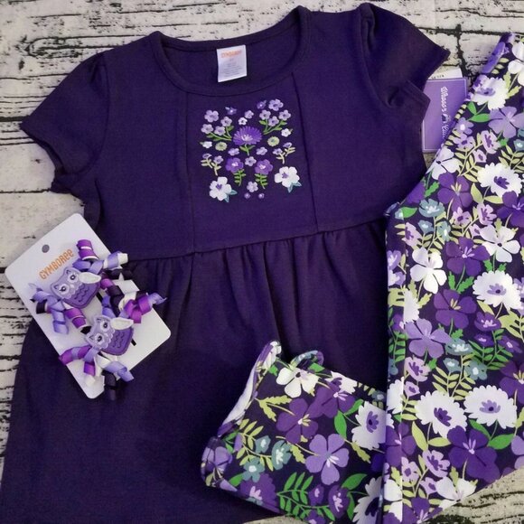 Gymboree Whooo's Cute 4T Leggings, 5T Shirt Hair Curly Clips Outfit NWT - Picture 1 of 4